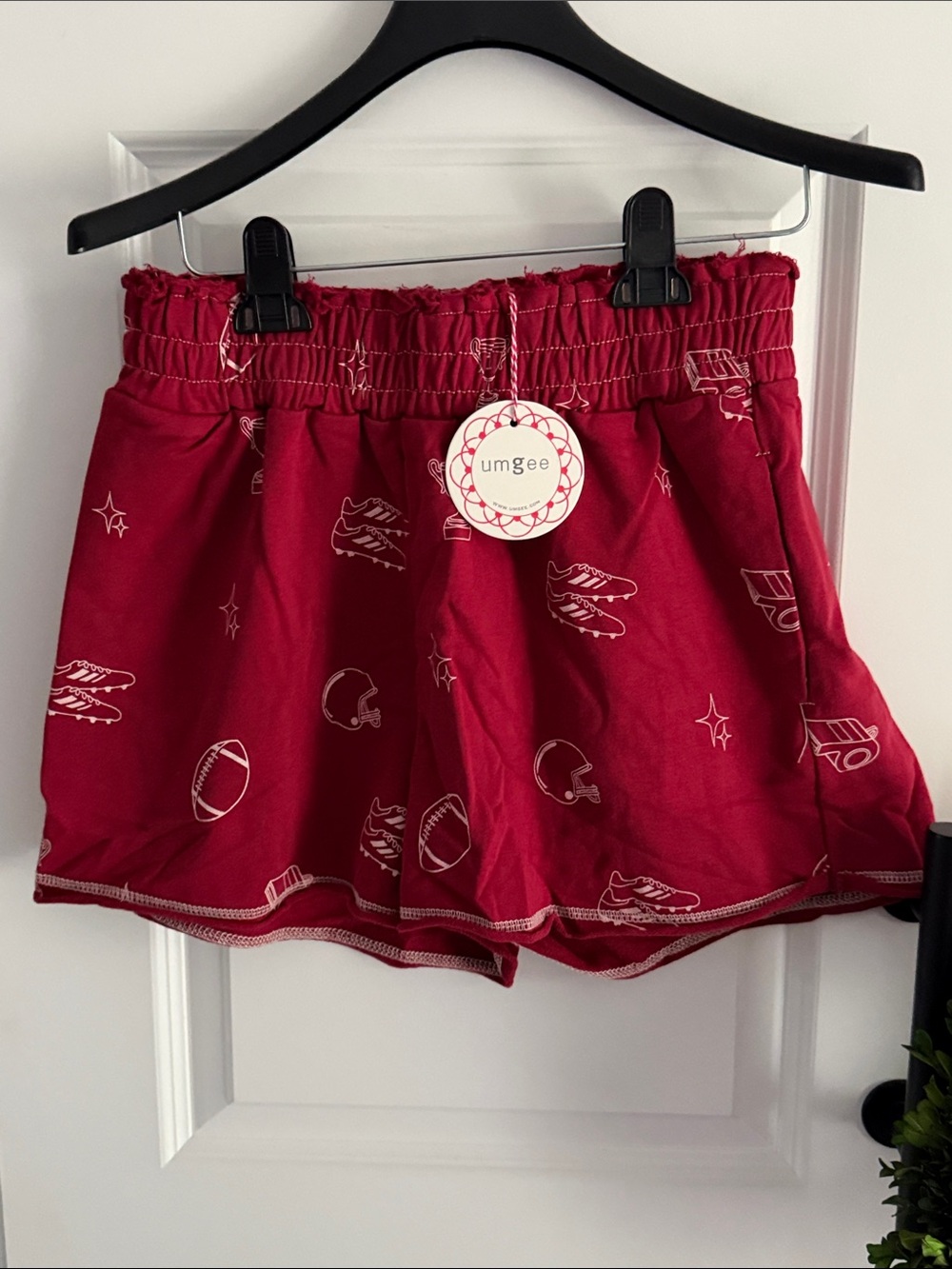 Umgee burgundy red football Athletic Print Shorts medium